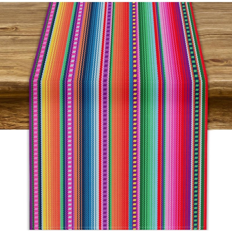 TEMU 1pc 13Ã72 Inch Ycness Mexican Striped Table Runner, Mexican Poncho Pattern, Traditional National Ornament Table Runner For Parties, Living Room,
