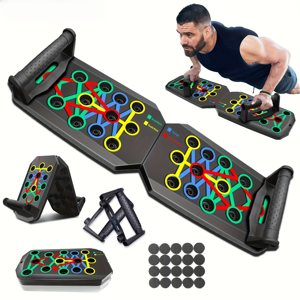 TEMU Tabla de flexiones de 28 agujeros, 1 juego, hay dos tipos: sin bandas de resistencia | Equipo de ejercicio multifuncional para hogar y gimnasio,