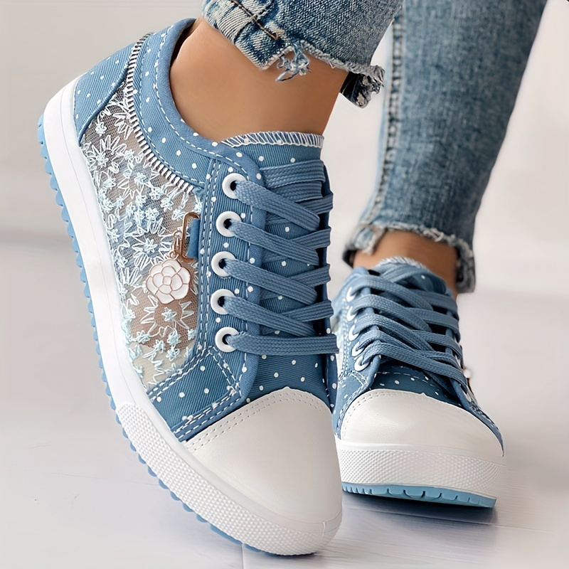 womens floral mesh synthetic cover casual sneakers breathable low top lace up round toe spring shoes with pu sole for casual attire ladies sneakers comfortable footwear durable traction footwear details 3