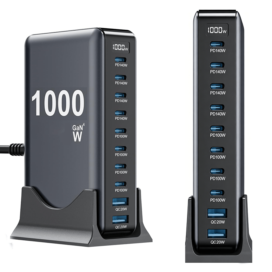 TEMU 1000w Usb C Charger Block, 10-port Usb C Charging Station Gan Iv Travel Essentials Multiple Port Charging Station, 140w Laptop Fast Charger