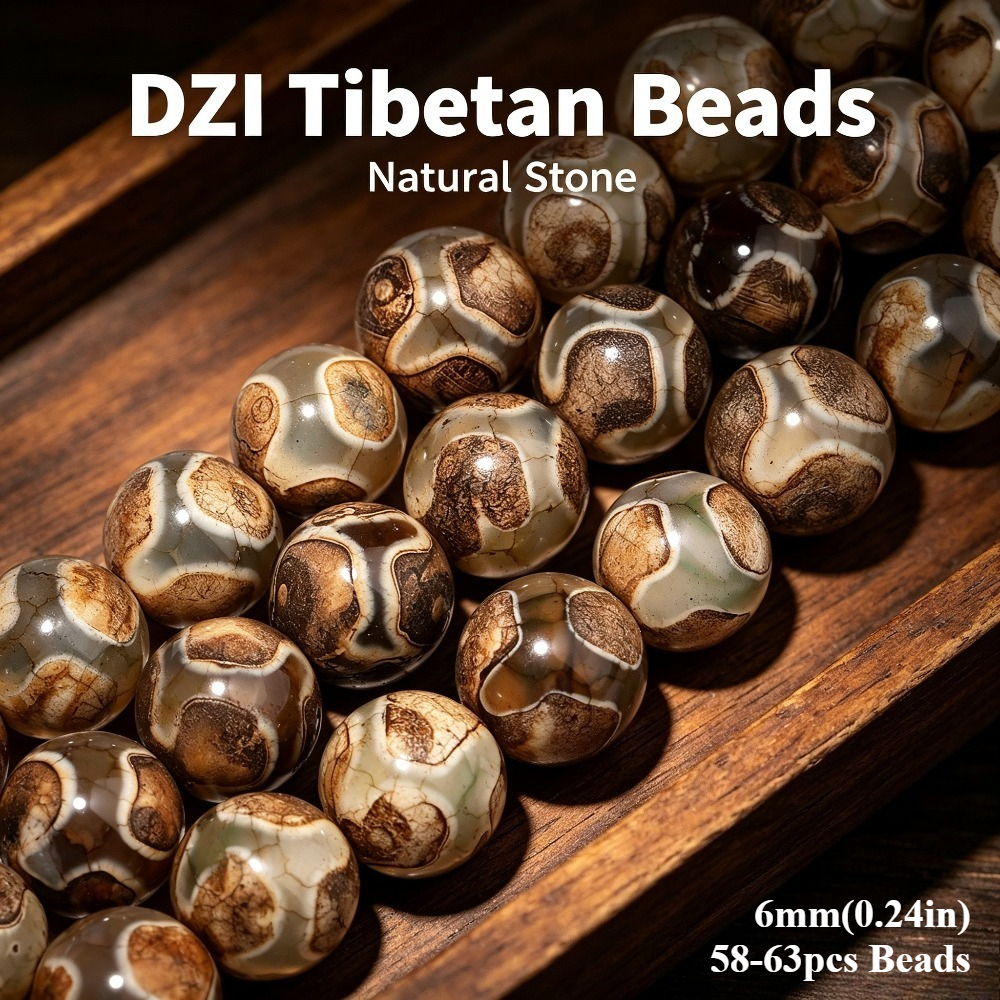 TEMU Aaa Natural Tibetan Agate Beads Suitable For Jewelry Making - Spacer Beads With Unique Marbling Patterns, Gray Dzi Beads For Diy Crafts,