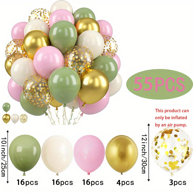55pcs Mixed Color Balloons | Sage Green, Pink, Metallic Golden, Golden Confetti, , White For Birthday, Wedding, Graduation, Shower, Party Decorations, Halloween, Christmas For Christmas