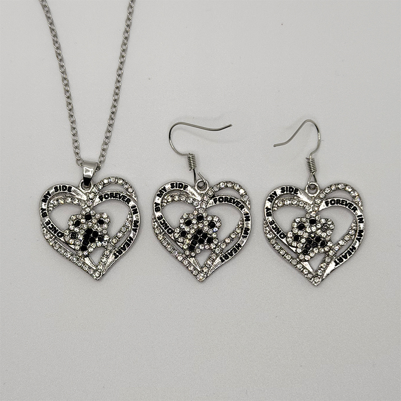 TEMU A Stylish And Chic Heart-shaped Cat Paw Pendant Earring Necklace, Perfect For Holiday Gifts, New Year Celebrations, Valentine's Day, Or