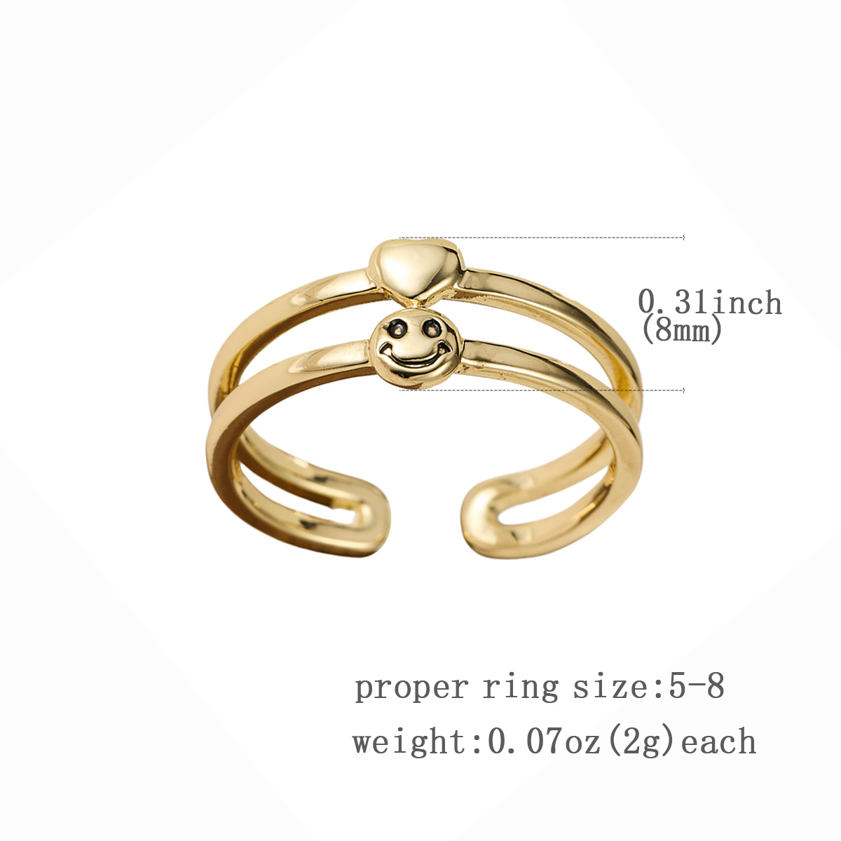 Women's Trendy Double-Layer Face Heart Opening Ring, Adjustable Style