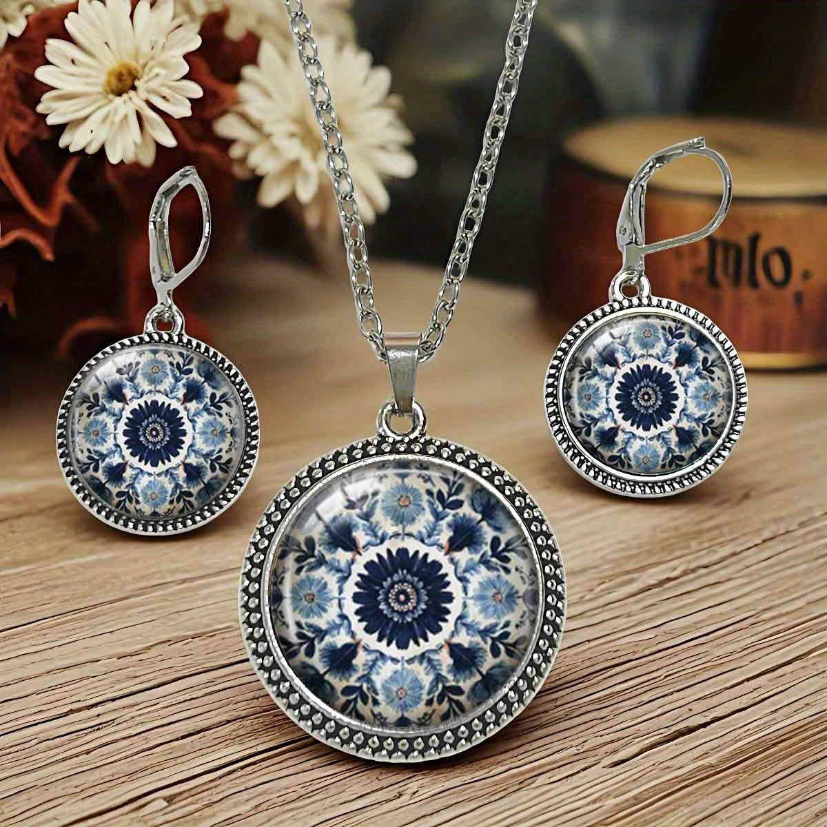 TEMU Set di gioielli da 3 pezzi con mandala blu e , un regalo per gli appassionati di dal fascino orientale