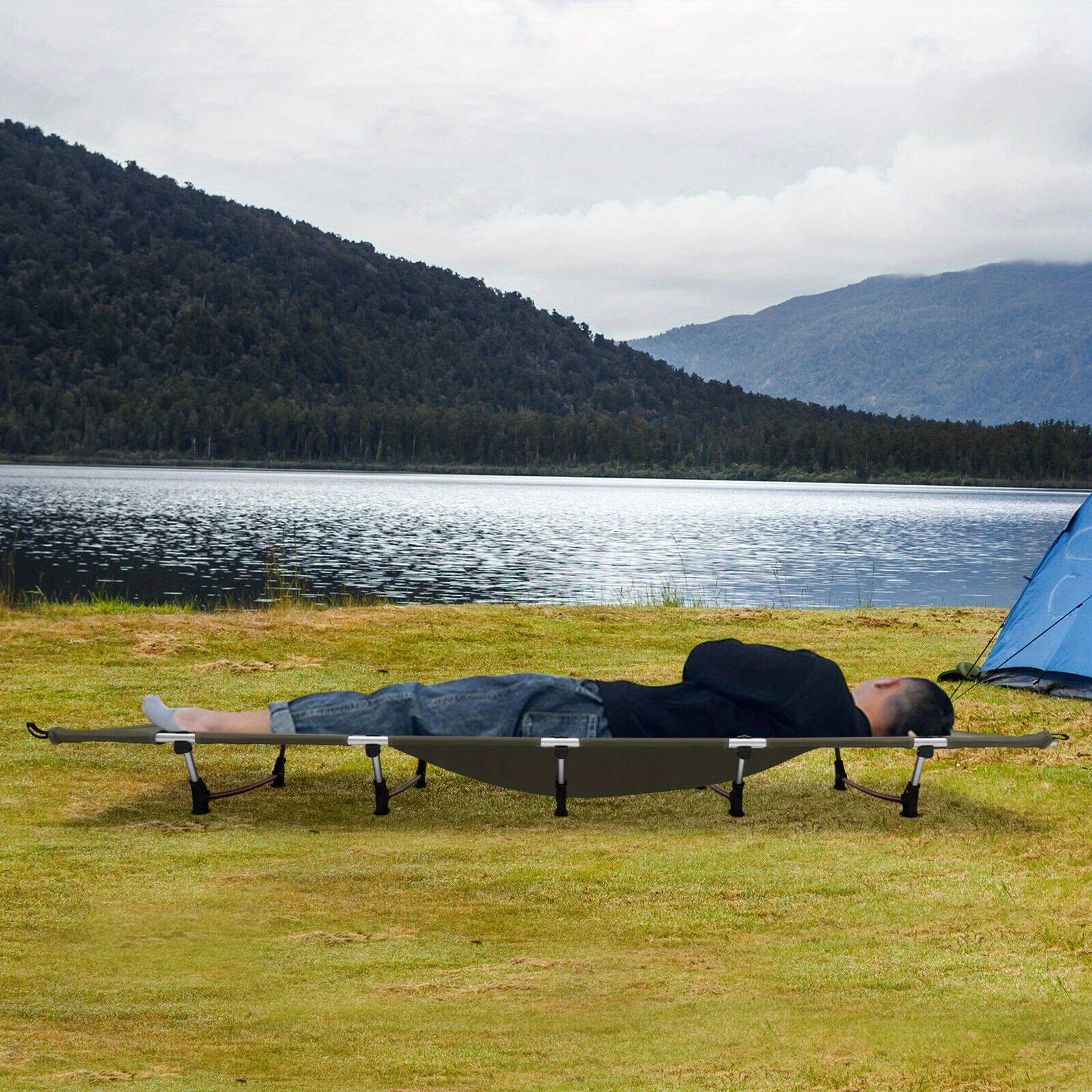 TEMU Aluminum Camp Bed, 190x70cm, Ultra Light Folding Bed, Folding Portable Camp Bed, Load Capacity 150kg, Outdoor Camp, Hiking, Road Trip, Picnic