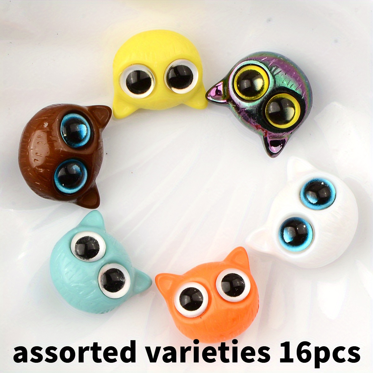 TEMU [16pcs Perles Chat Acrylique] 16pcs Couleurs Aléatoires Artisanat Fantaisiste Têtes de Chat Acrylique | Breloques Animaux Mignonnes pour Bijoux,