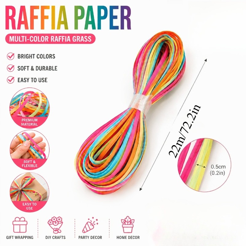 TEMU 22 di Nastro di Raffia Colorata per Confezioni Regalo, per Composizioni e Bouquet Nuziali, di Carta Decorativa per Feste