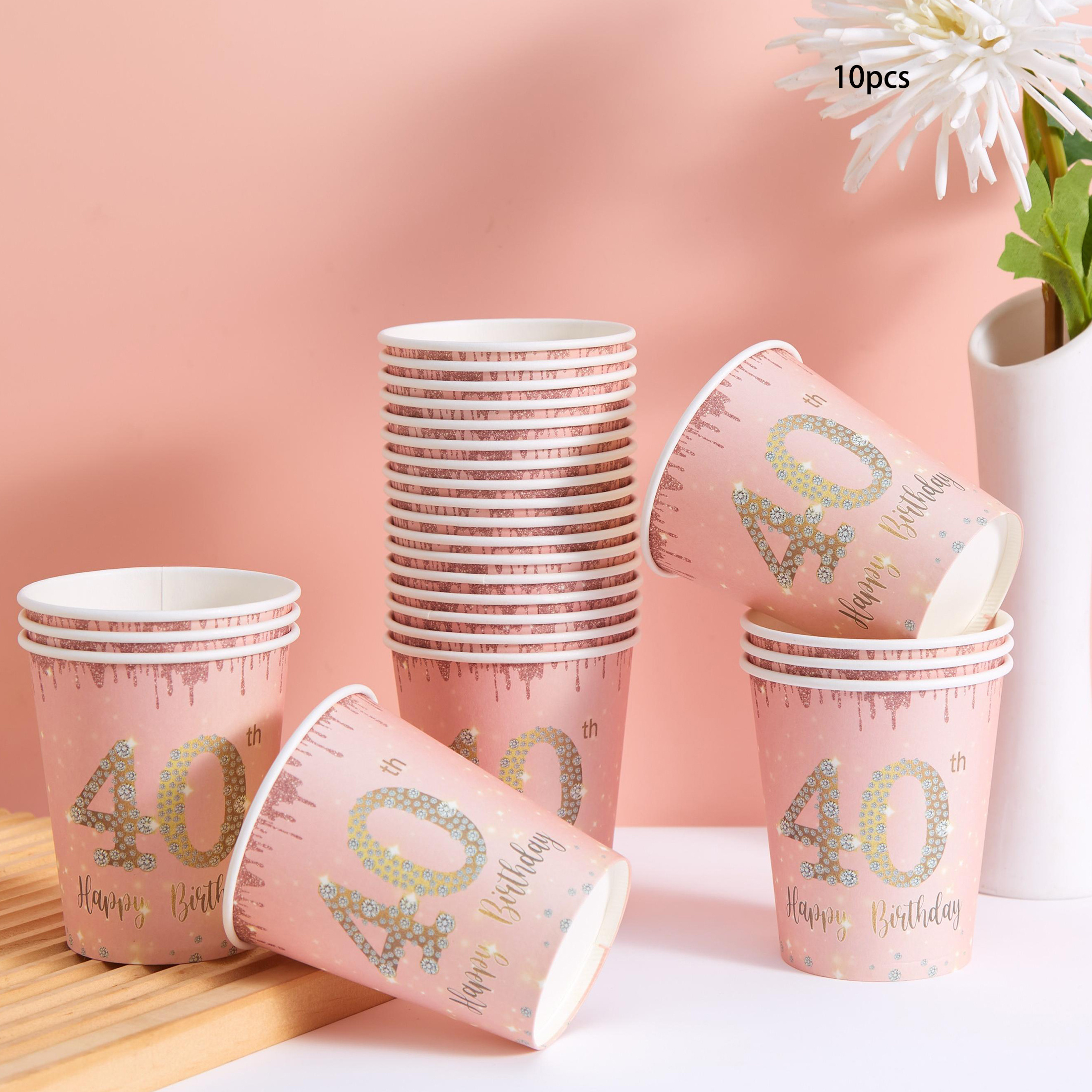 Image of 10/25 Disposable Paper Cups, Pink 40th Birthday Themed Paper Cups, Cold Cups, And Cups, Suitable For Birthday Parties, Family Gatherings, Picnics, And Party Decorations For Halloween、christmas
