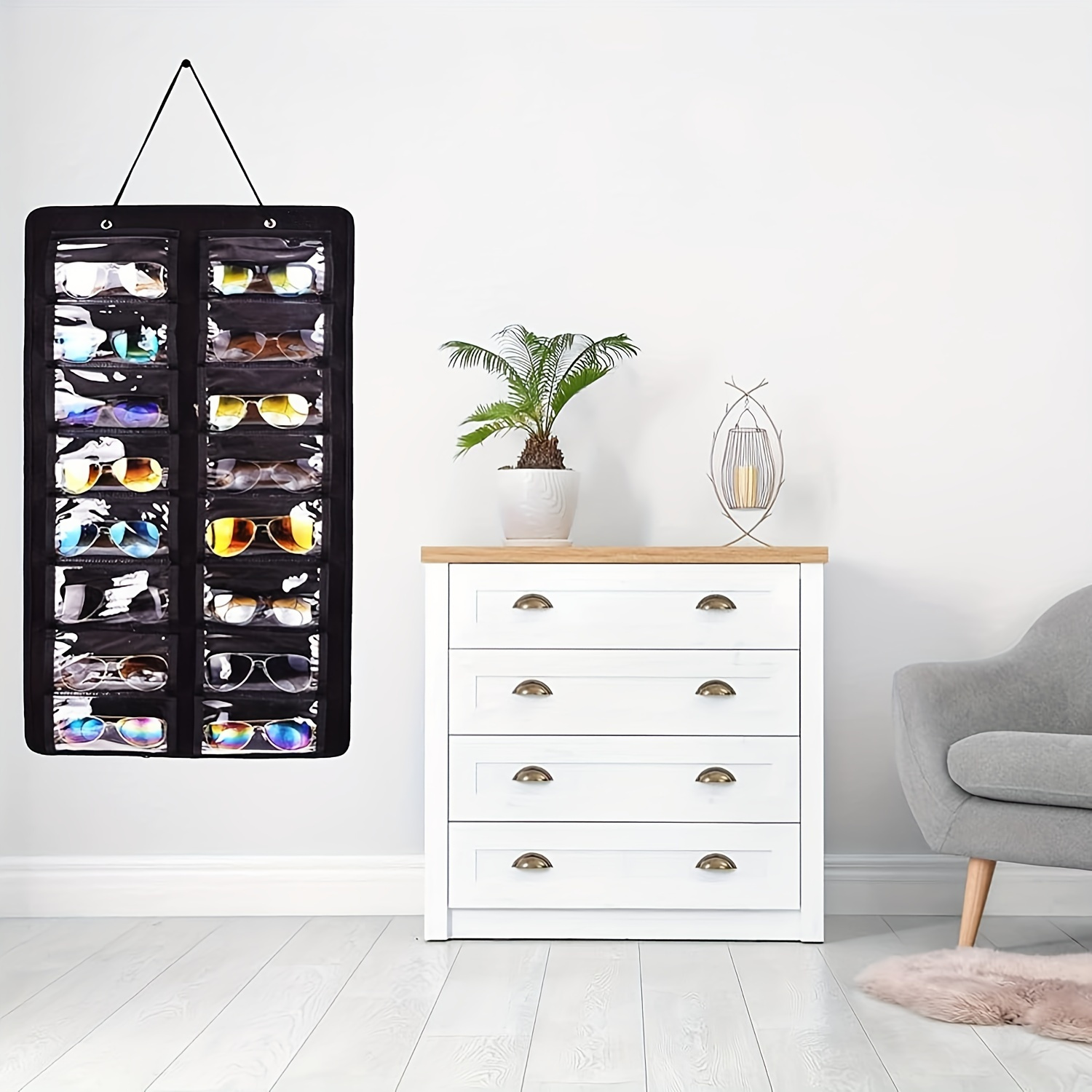 

Chic 16-slot Hanging Glasses Organizer - Dustproof Wall-mounted Storage Bag For Fashion Glasses & Eyeglasses, Ideal For Bedroom & Dorm Room Decor, Space-saving Design