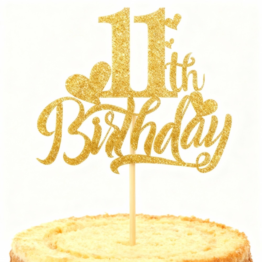 Image of 1pc Golden Glitter 11th Birthday Cake Topper, Sparkling Number Eleven Cake Decor For Kids, Shimmery Party Supplies,valentine,easter,wedding,eid,halloween, Christmas