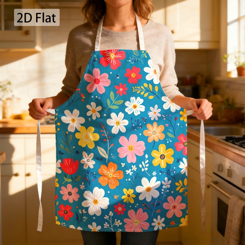 TEMU 1pc Bright Cottagecore Ditsy Floral Graphic Chef Apron Print Decorative 27 X 22 Inches (68 X 55 Cm) Apron Waiter Durable Easy Clean Unisex For