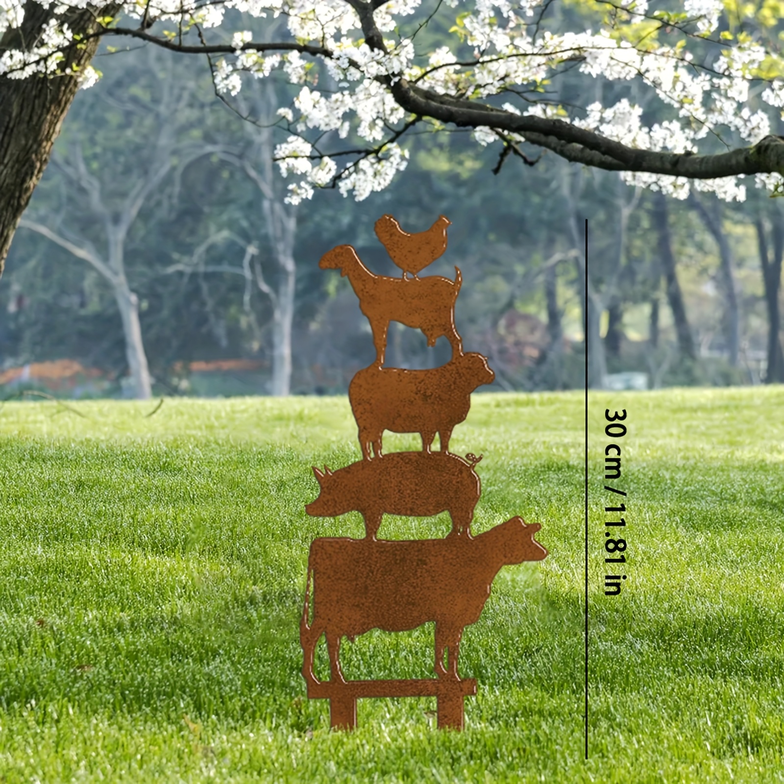 2d-flach, [2d-flach] vintage-acryl-vieh-bodenerdungsnägel | überlappende kuh-,  -, schweine- hühner-designs · bauernhof-garten-erdennägel | rustikale hof- rasen-dekorationsornamente, kreative bauernhaus-deko-erdennägel, weihnachts-viehschild landwirt tsgeschenk
