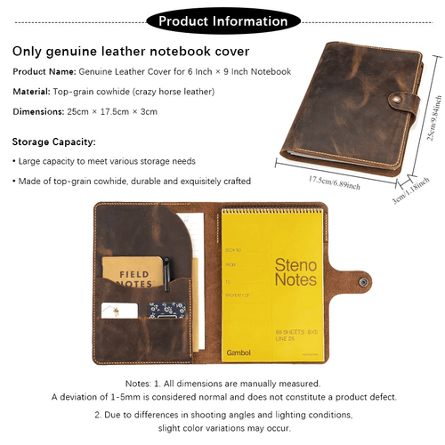 top layer cowhide handmade genuine leather cover notebook leather cover full grain leather book cover multi card slot book protection cover traveler leather notebook cover with inner pocket