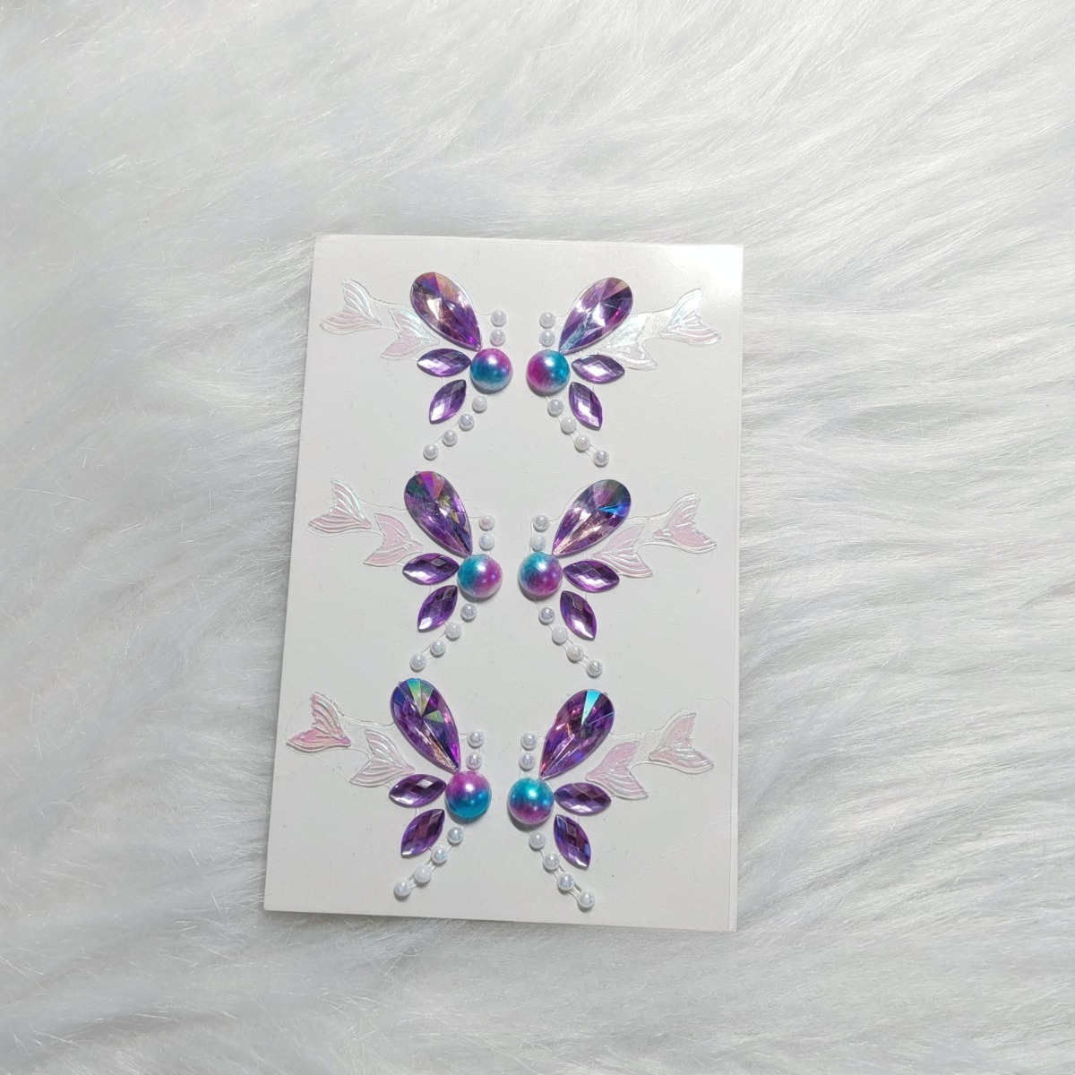 1pc Rose Quartz Mermaid Tail Flower Hairpin Brow Sticker, Rhinestone Self-adhesive, Suitable For Stage Makeup, Role-playing, And Face Decoration Stickers