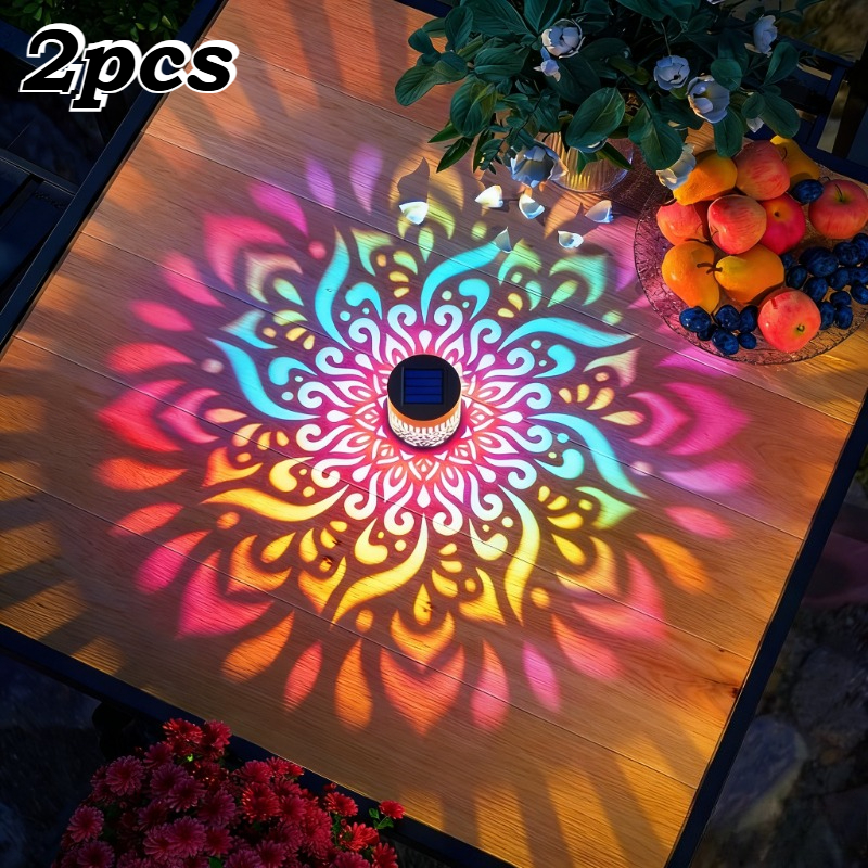 E-shop 2 Stück solarbetriebene -Wandleuchten, LED bunte Wandlampen mit Mandala-Muster, Außendekoration, IP65, für Garten, Terrasse, Treppen Innenhof,