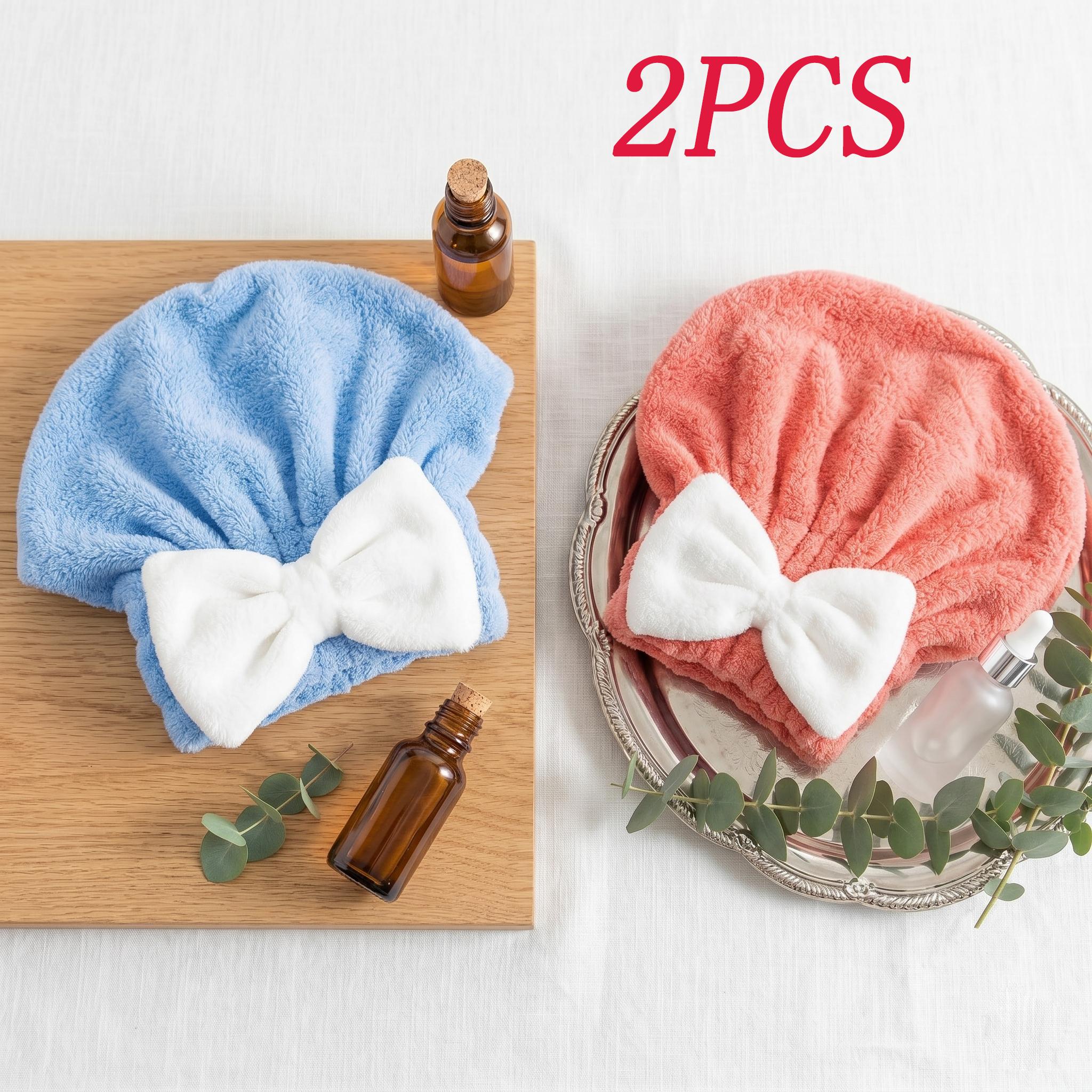 TEMU 2pcs Bow Hair Drying Cap, Super Absorbent Quick-dry Adult Shower Cap, Soft And Skin-friendly, Non-constricting, Suitable For Long And Short Hair