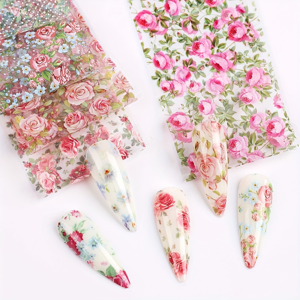 10pcs Pack Rose Flower Nail Foil Transfer Stickers