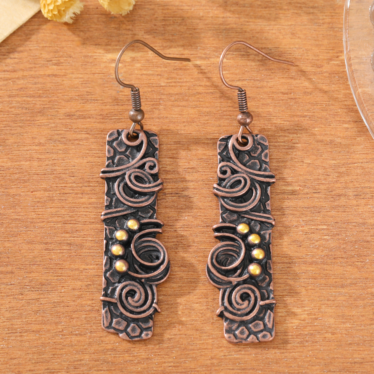 E-shop Vintage Böhmische Spiral Ohrringe für Damen - Quadratische Perlen-Abzeichen mit Eisenstift, Zinklegierung, für & Partys, Ganzjahres-Schmuck,