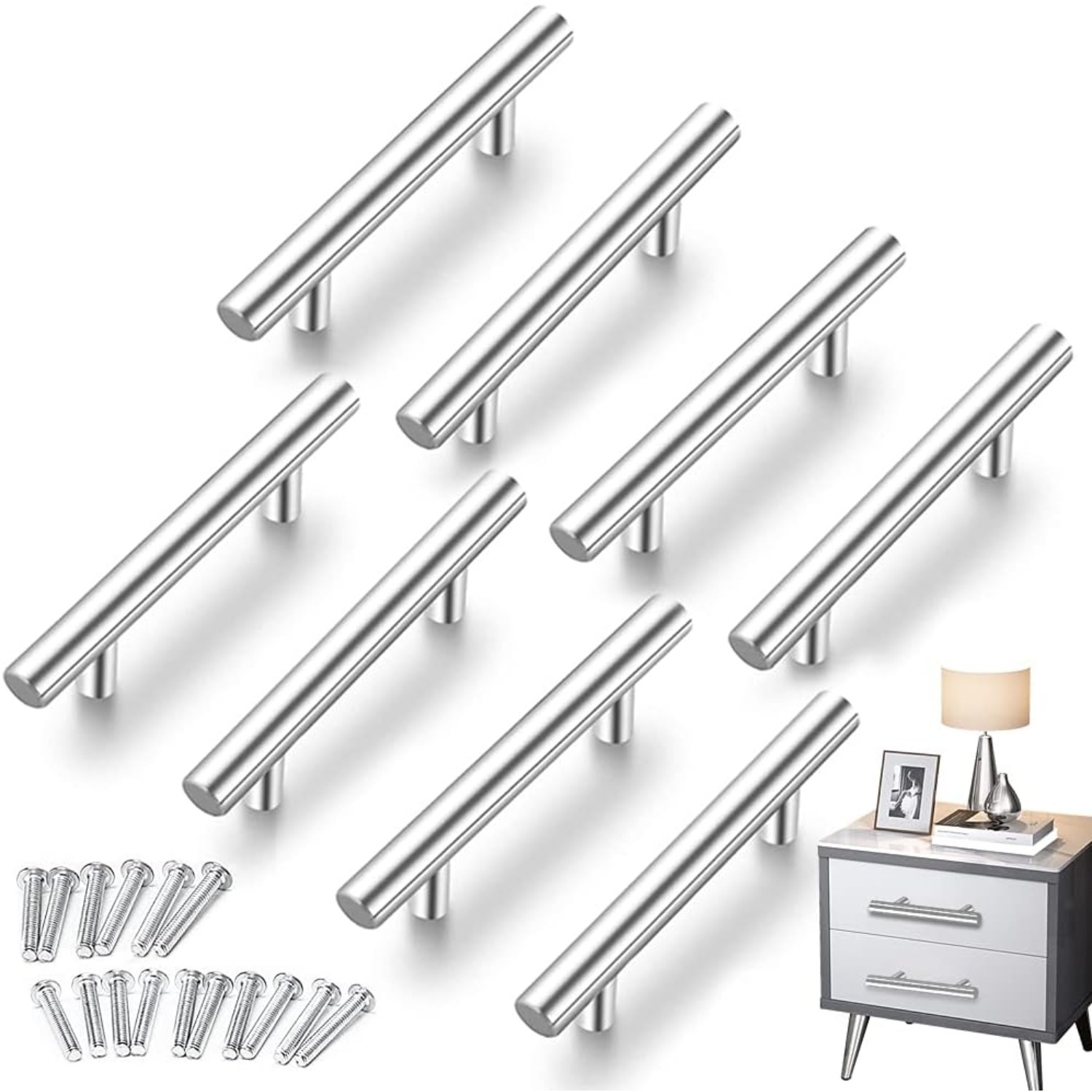 TEMU 8pcs Furniture Handles Stainless Steel Door Handles Kitchen Stainless Steel Borehole Distance 96mm Cabinet Drawer Rod Handle Kitchen Cabinet