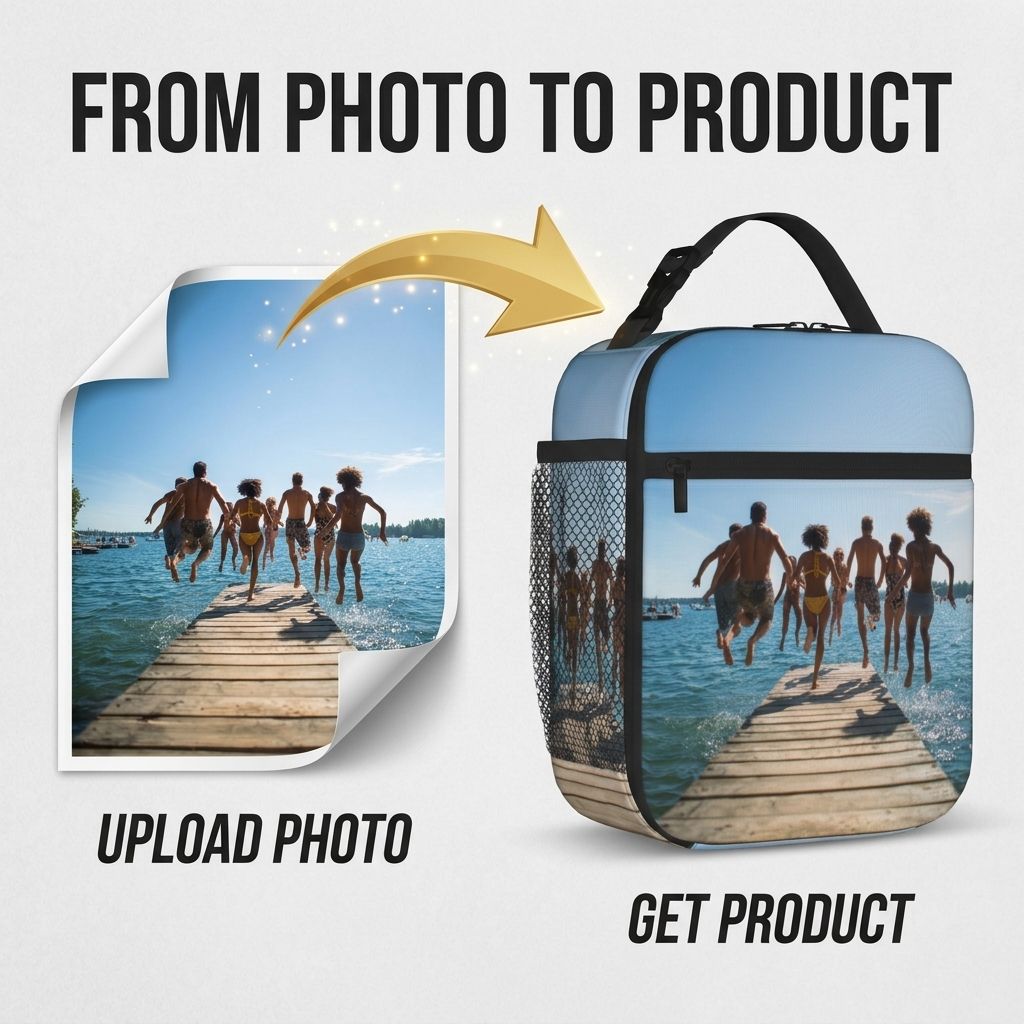 TEMU 1pc Personalized Custom Images/logo Insulation Lunch Bag Beach Party Jumping People Print Durable Insulated Tote Bag?? Ideal Gift For ?? Unisex