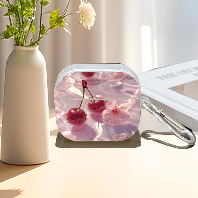 TEMU Glossy Plastic For For Airpods 1/2/3/4/pro3/, With Cherry And Pink , Suitable For Bright Indoor Use, Stylish And Protective Earphone Case