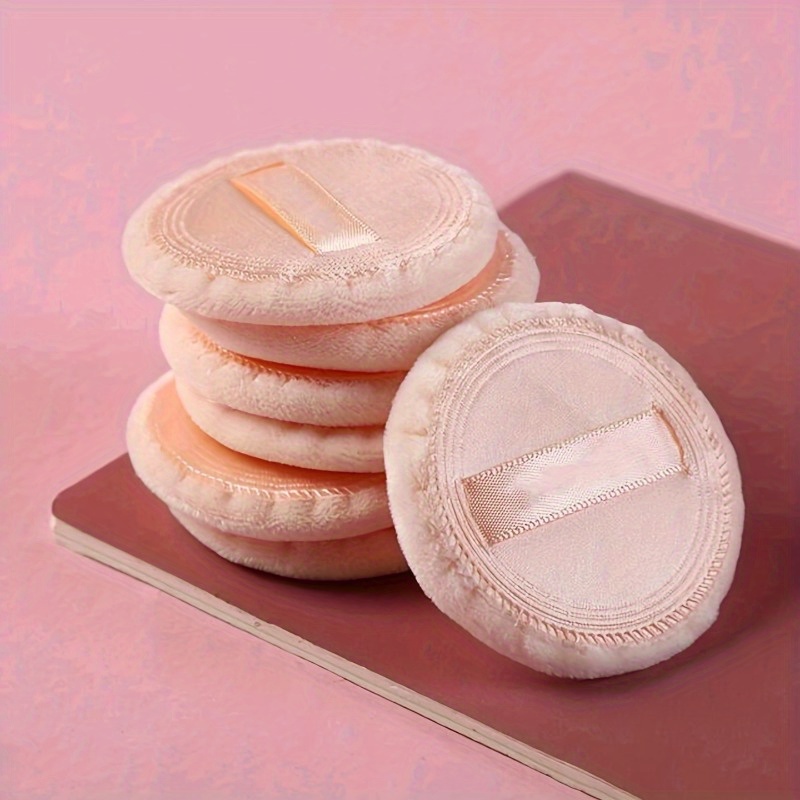 

Set Of 6 Cotton Round Cotton Pads With Ribbon, Paraben-free Cotton Pad, Suitable For Normal Skin, Suede Puff For Loose Powder And Setting Powder