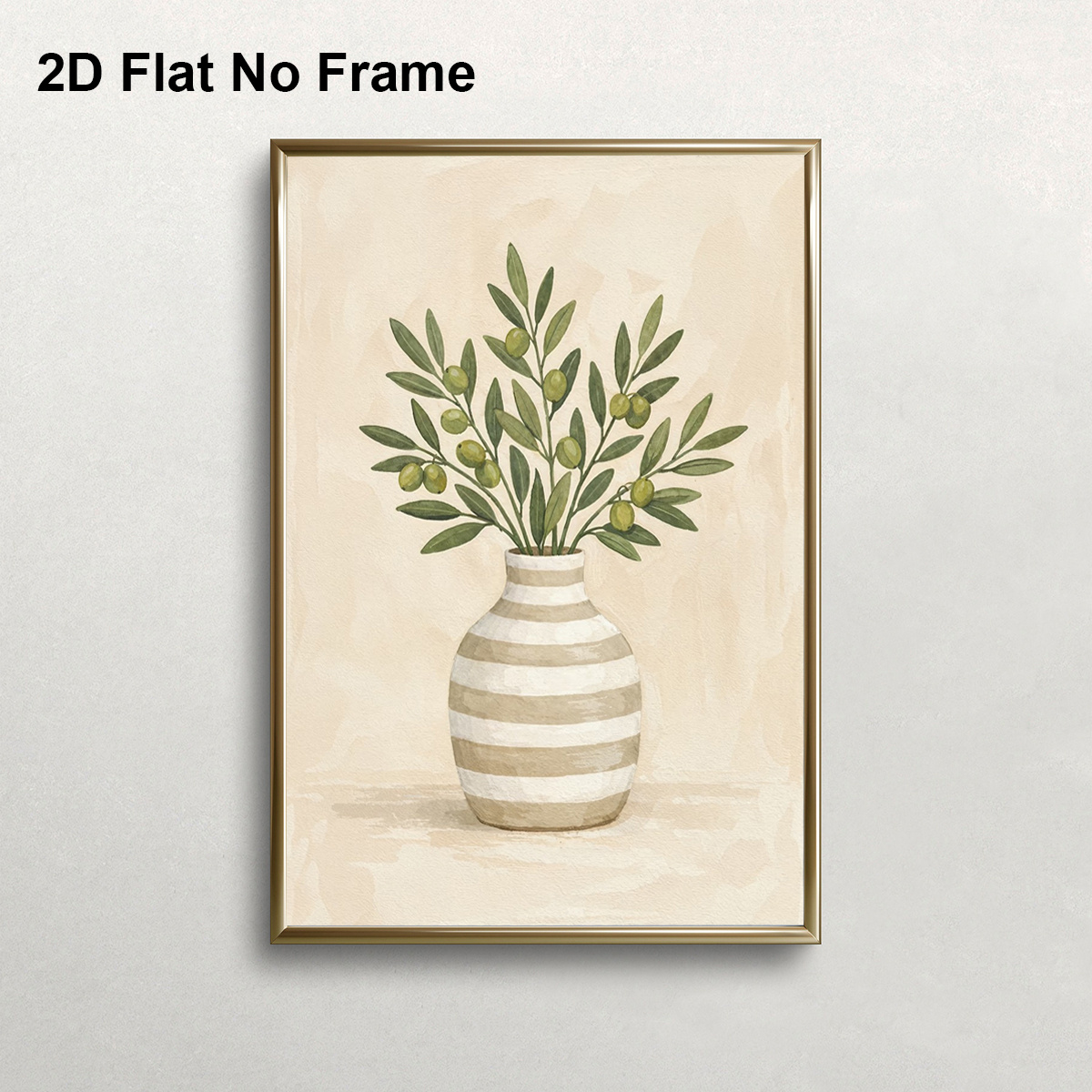 TEMU Plat 2D, 1 pièce Affiche sur toile cadre Branche d'olivier moderne et - Art mural Branches d'olivier aquarelle dans un vase en céramique rayé,