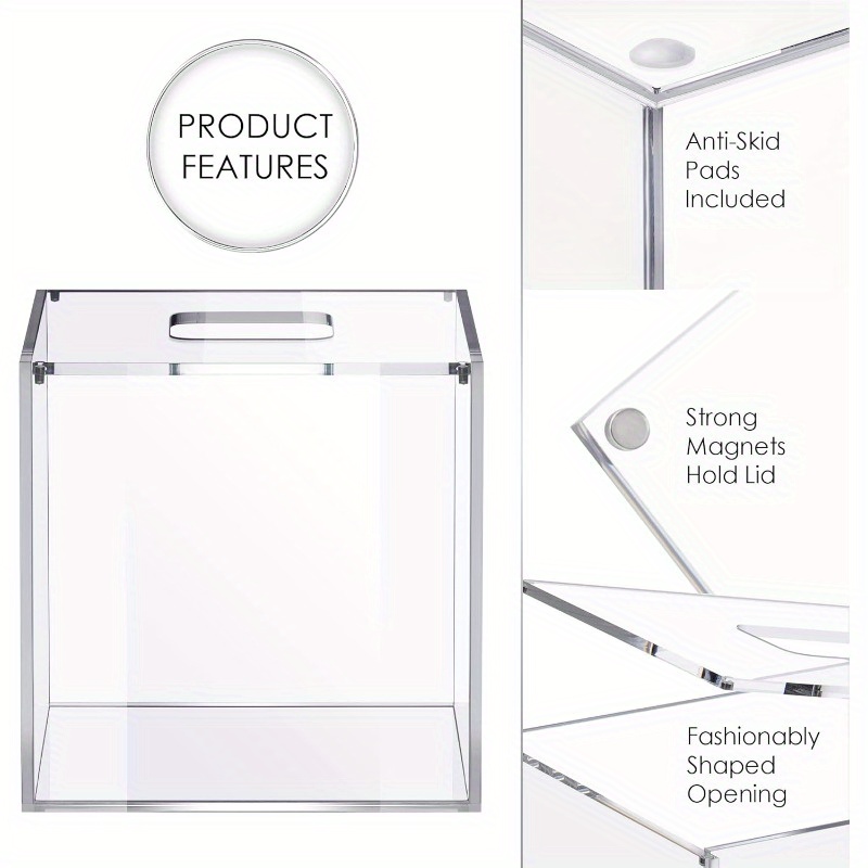modern clear square tissue box holder bathroom countertop organizer with lid space saving facial tissue dispenser compatible with most brands for living room bedroom or office decor tissues not included tissue holder bathroom   functional design Product details 3