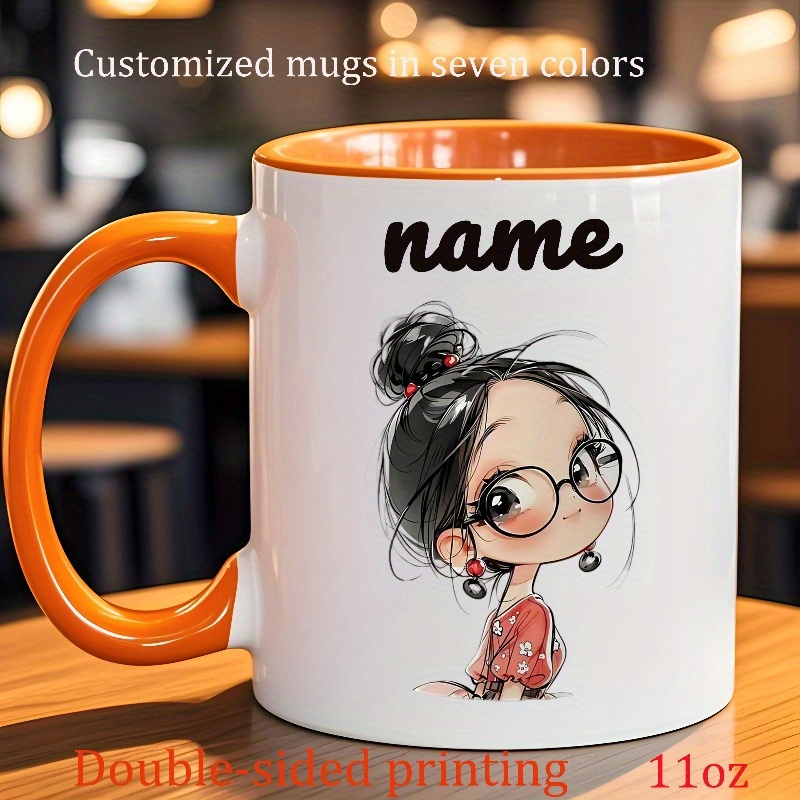 TEMU Personalized "elegant With Glass" Ceramic Mug, Custom Name Coffee And Water Cup, Double-sided Exquisite Printing, Machine Washable, 11 Oz,