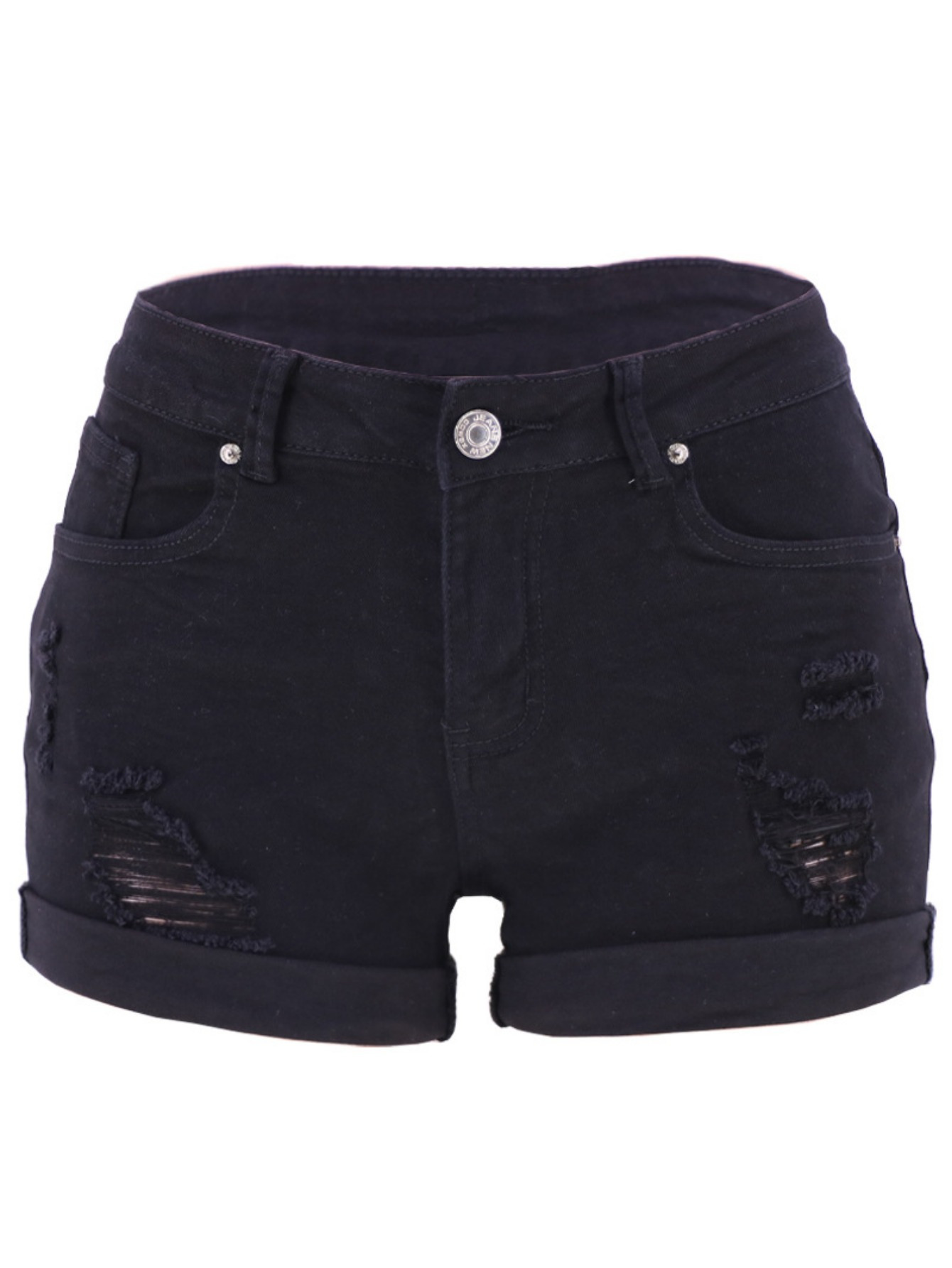 2025 distressed low denim shorts european style turn Temu