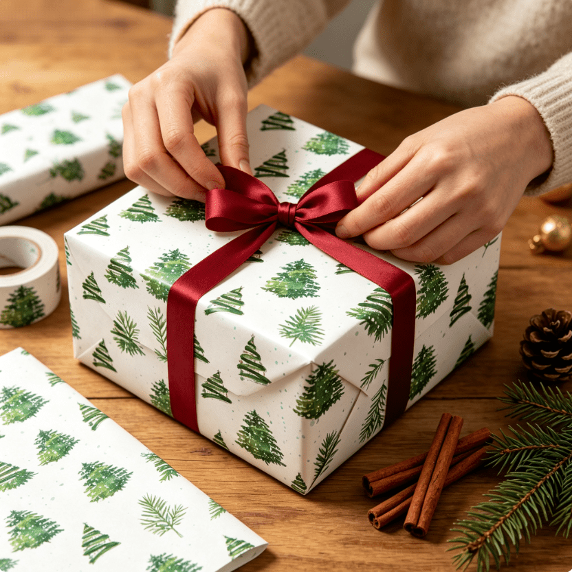 TEMU Rouleau de papier cadeau de Noël, papier d'emballage cadeau avec impression d'arbre de Noël vert aquarelle, 17X118 pouces, papier d'emballage de