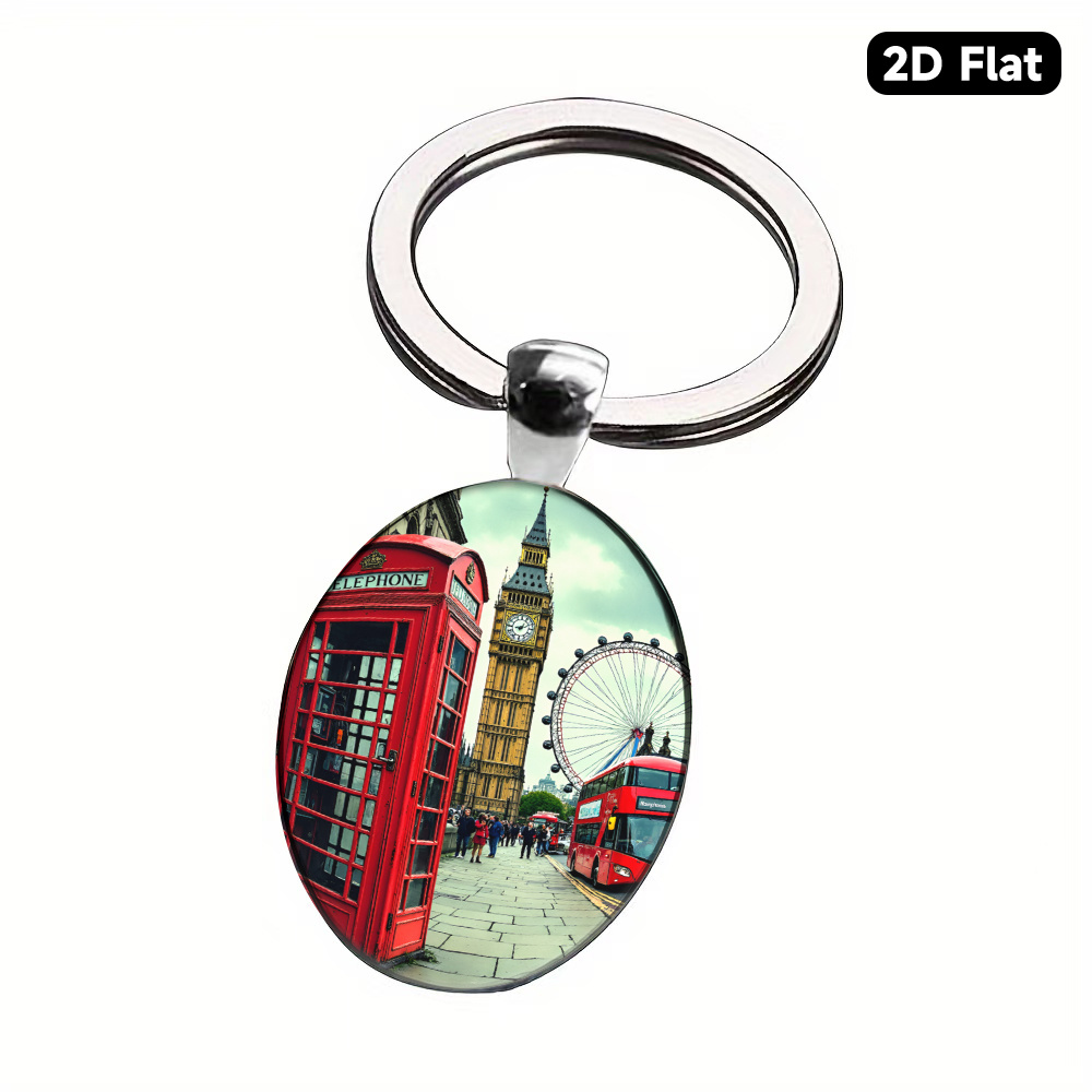 TEMU 1pc Souvenirs Keyring, London Watercolor Iconic & With Vibrant Red Telephone Box Suitable For Christmas, Easter, Guardian Faith Daily Wear