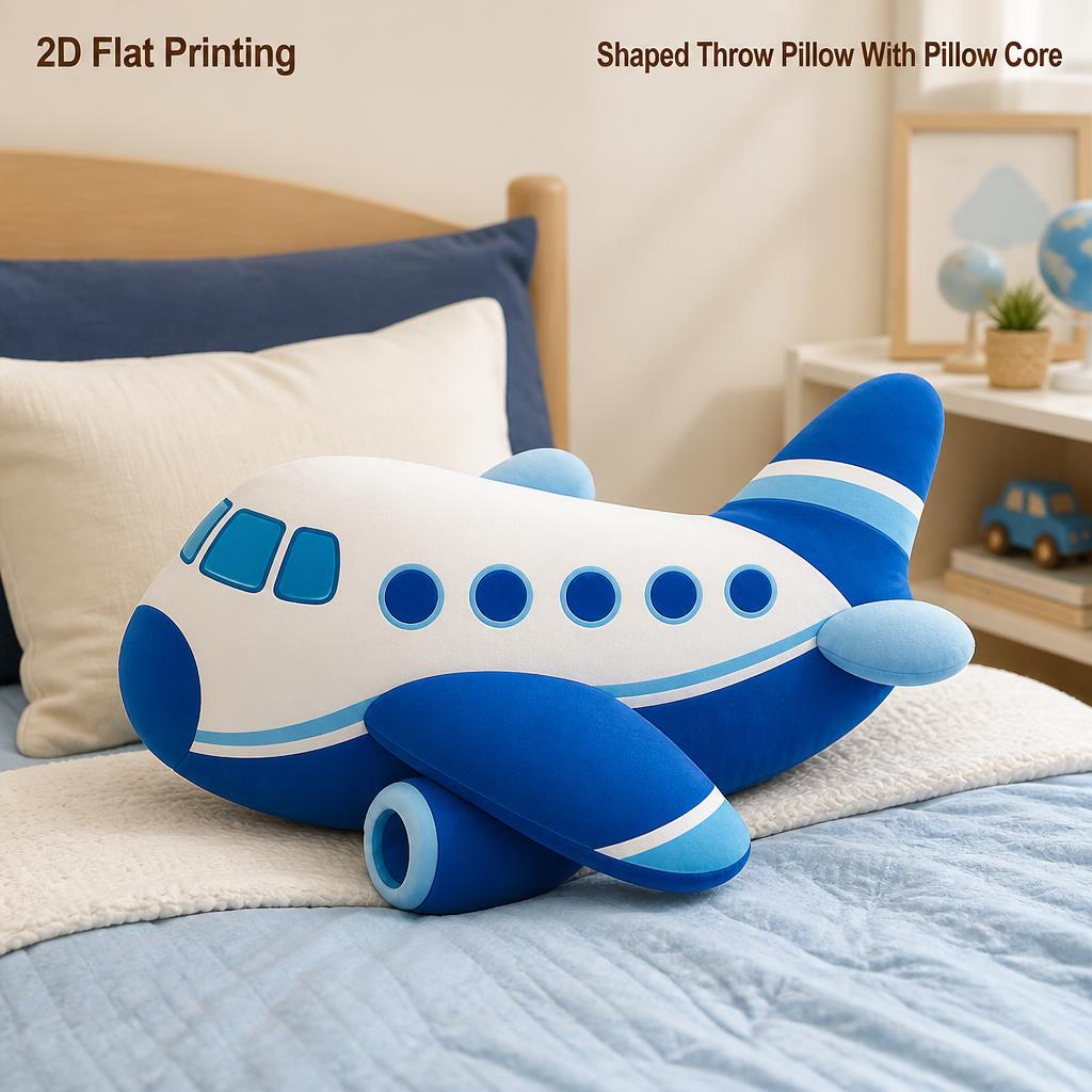 TEMU Blue Passenger Airplane 2d Flat Printing Shaped Stuffed Throw Pillow Decorative Cushion Pillow Aviation Decor Bedroom Airplane Fans Christmas