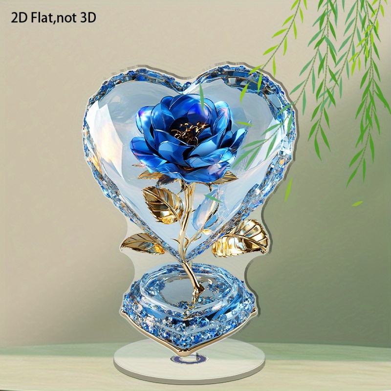 TEMU Panneau d'affichage plat rotatif en acrylique de cœur 2D avec base - Décoration de bureau , convient pour , la Saint-Valentin - Panneau en verre