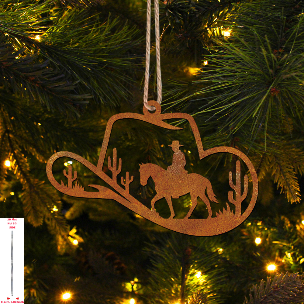 TEMU 2d Flat Printing, 1pc Retro Acrylic Western Cowboy Christmas Ornament, Cowboy Hat Border, Rider Cactus Decoration, Indoor And Outdoor Use, Style