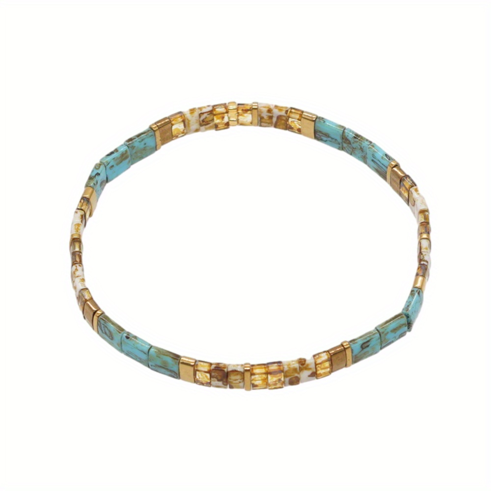 Image of 1pc Tila Women's Fashion Bracelet, Elegant And Versatile With A Bohemian Ethnic . Features Square With Intricate Crackle Glass Patterns, A Cute And Stylish Accessory For Style Enthusiasts