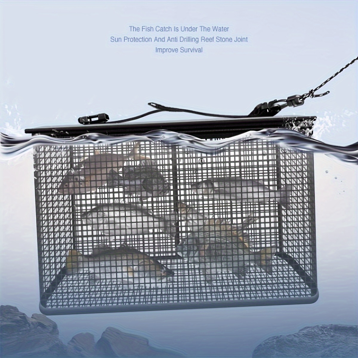 foldable floating cage, rubber coated fish basket, sea live fish catch protector, hanging fishing cage, minnow bait bucket minnow trap Product details 1