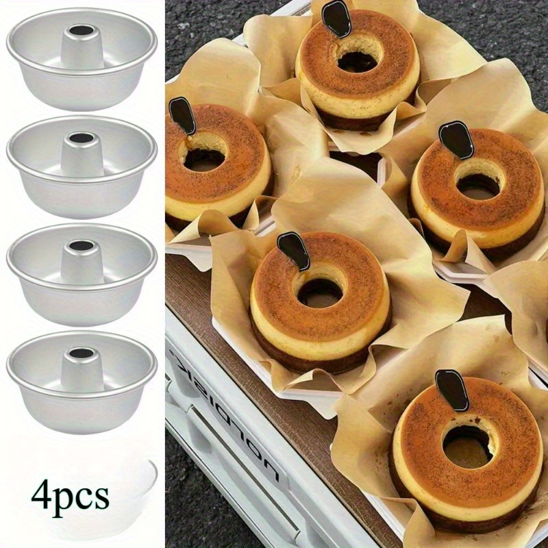 TEMU 4pcs 4.5inch Hollow Cake Pan- Aluminum Donut Mold, Easy To Clean, High Temperature Resistant Oven, Suitable For Delicate Desserts, Baking
