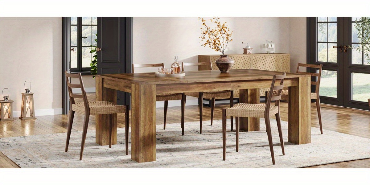 Rectangular Dining Table Measuring 63 Inches, Suitable for 4 to 6 Individuals, Perfect for Kitchen Or Dining Room Use, Featuring a Farmhouse Wooden Design