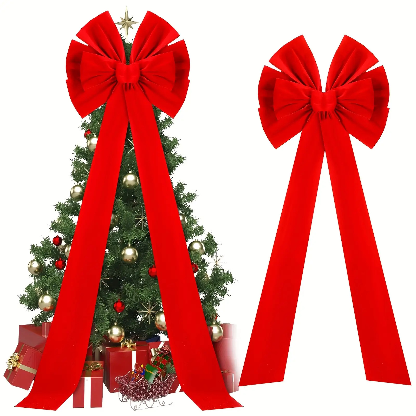 TEMU 1pc Extra Large Christmas Tree Topper Bows 70.9 X 19.7 Inches Enormous Oversized Huge Christmas Velvet Decorative Bows With Long Streamers For