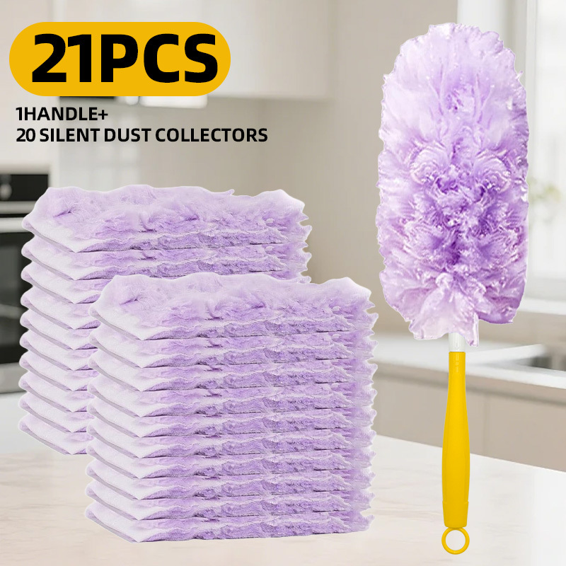 TEMU 11/21pcs Violet Disposable Electrostatic Feather Duster Heads, Electrostatic Dust Removal Brush With Handle, For Household Cleaning, Glass