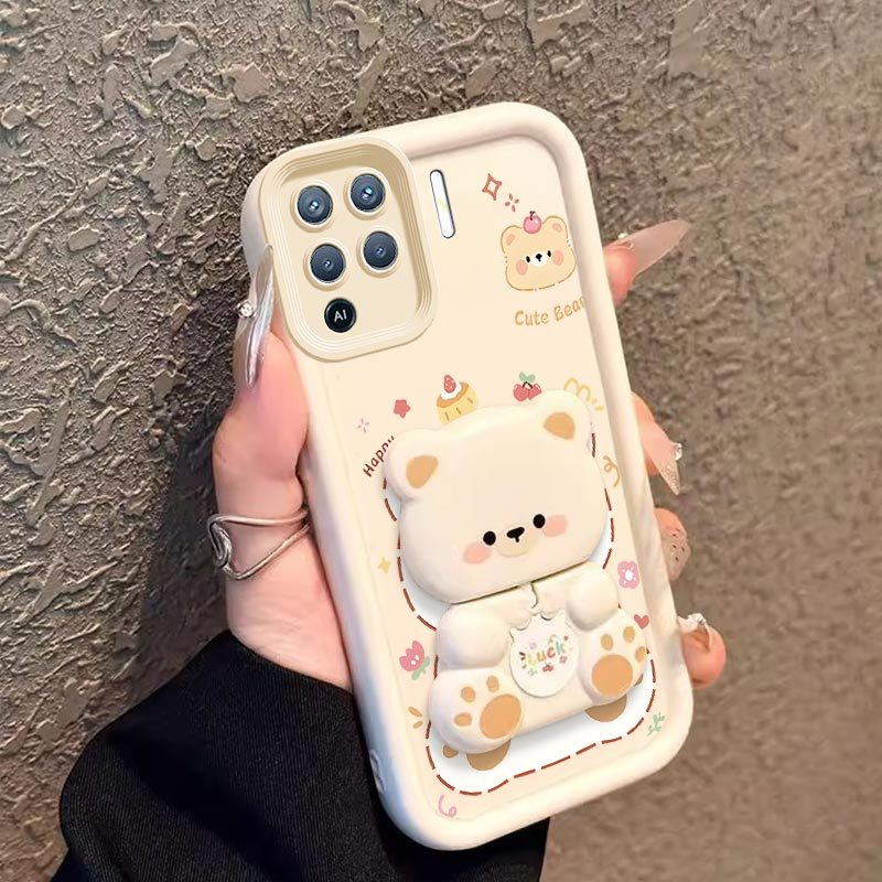 TEMU Phone Case: Oppo A94 4g Phone Caseswhite Bear Kitten Bracket Pattern Entertainment Ready Comfortable Feel Suitable For Oppo A94 4g Case With