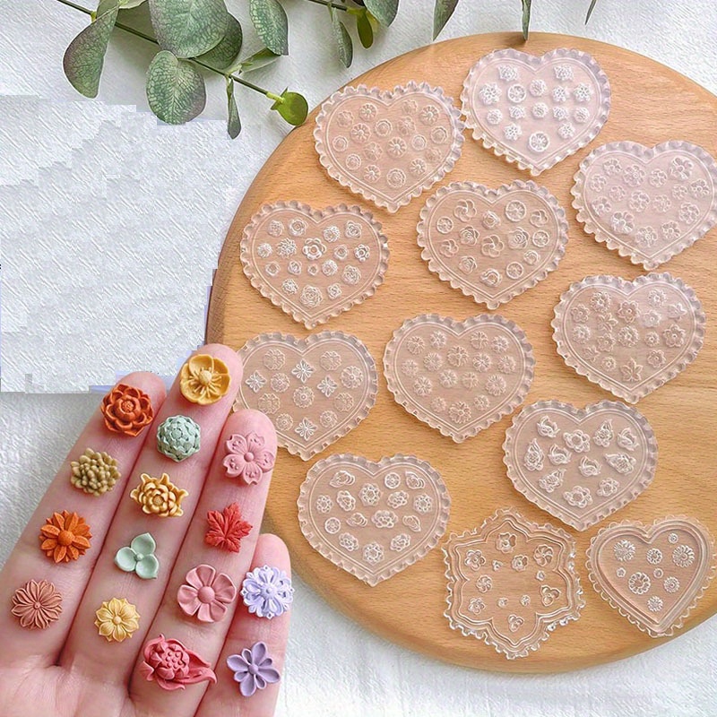 12pcs Polymer Clay Molds Mini Floral Clay Molds For Jewelry Making, Earring Decor