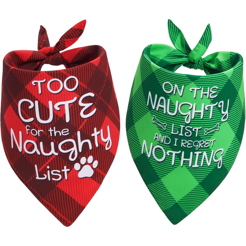 TEMU 2pcs 24.8×11 Inch Christmas Dog Bandanas Funny, Dog Christmas Scarf Pets Festive Plaid For Medium Large Dogs
