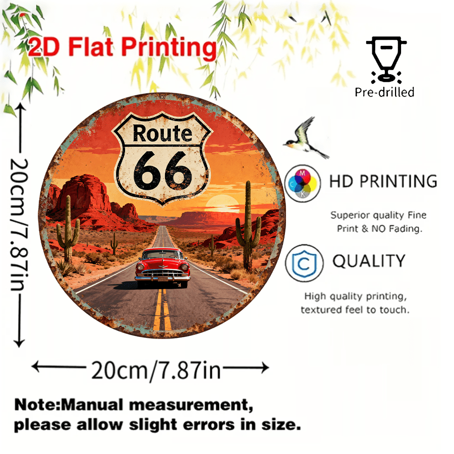 TEMU 2d Flat, Vintage-style Wooden Sign With Red Car On , 1pc, Holiday Hanging Decorative Plaque. 7.87x7.87in Round Wooden Sign, Suitable For Home,