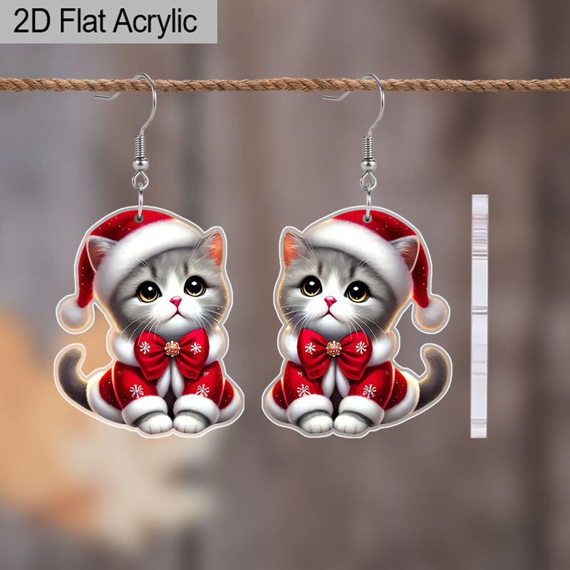 TEMU Boucles d'oreilles acryliques plates 2D, 1 paire, Boucles d'oreilles chat cartoon, Accessoires de fête pour femmes, Bijoux adaptés et aux ,