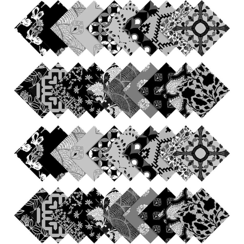 TEMU 50pcs (10cm/3.93inch)black And Gray Geometric Printed Fabric Strip Charm Set Hand Sewn Fabric - Used As , Handmade Crafts, Gift Packaging.