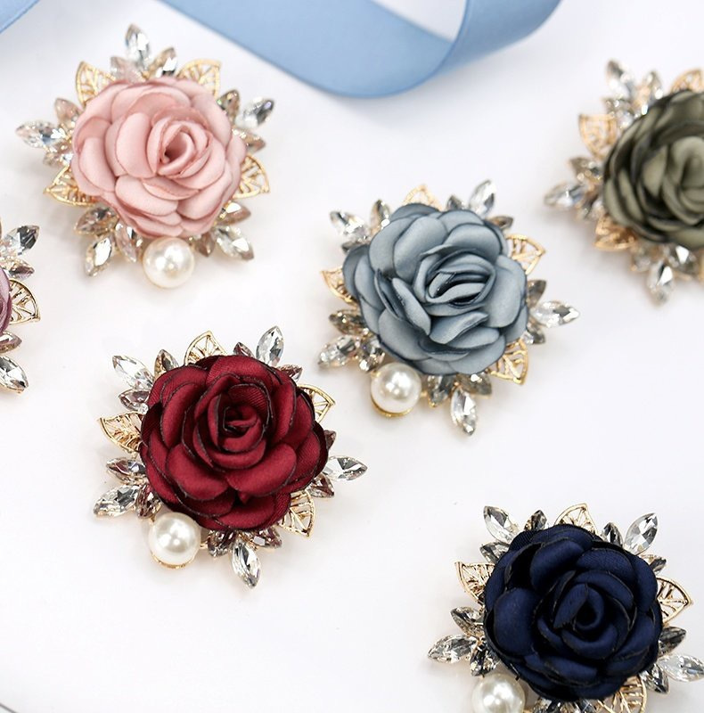 elegant fabric flower brooch pins with pearl accents for men and women novelty floral lapel pin badges for wedding party accessory details 5