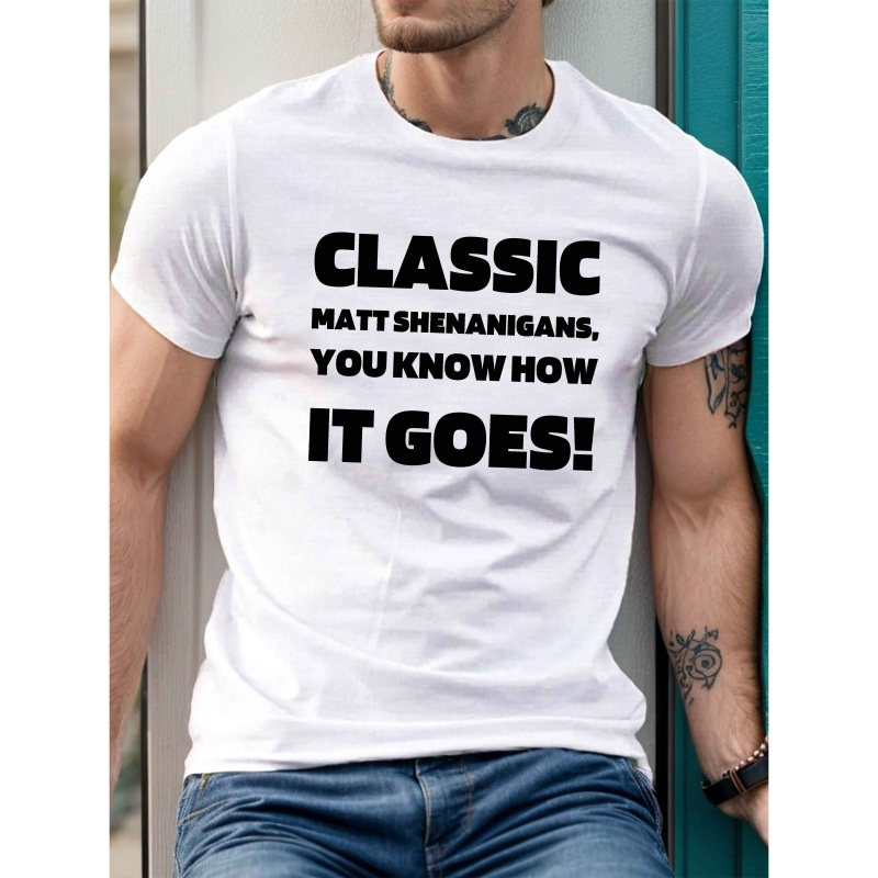 

Classic Matt Print Tee Shirt, Tees For Men, Casual Short Sleeve T-shirt For Summer